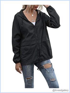 Waterproof Raincoat Lightweight Hooded Windbreaker Jacket with Pockets